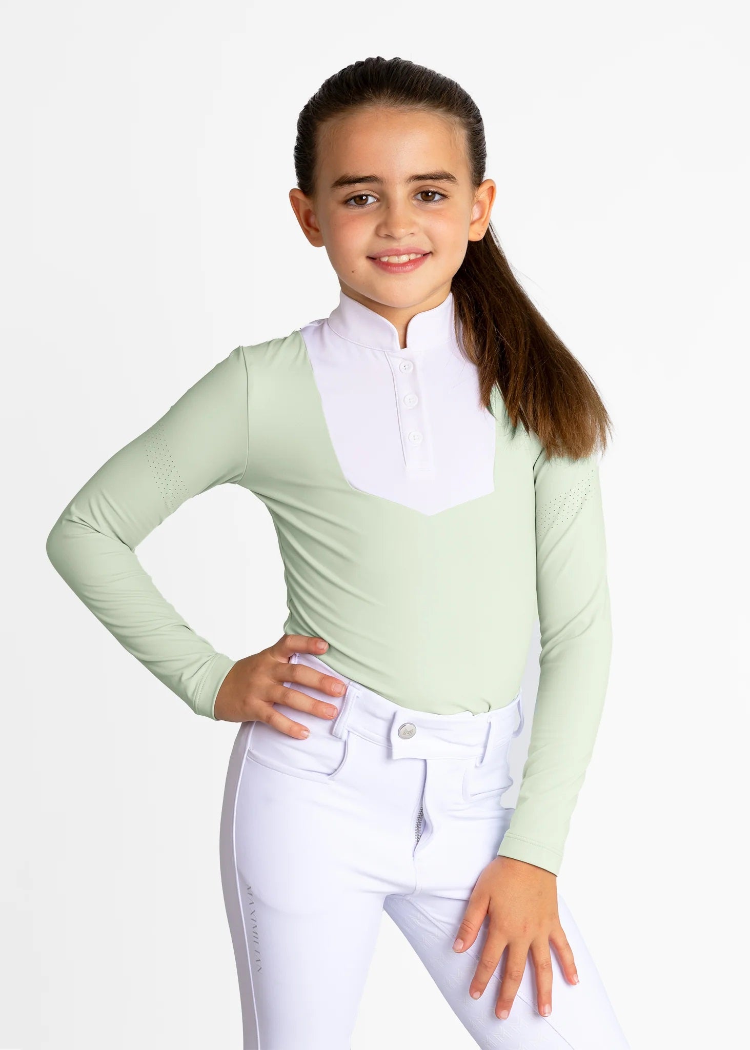 Young Riders - Long Sleeve Sienna Show Shirt - Sage Green