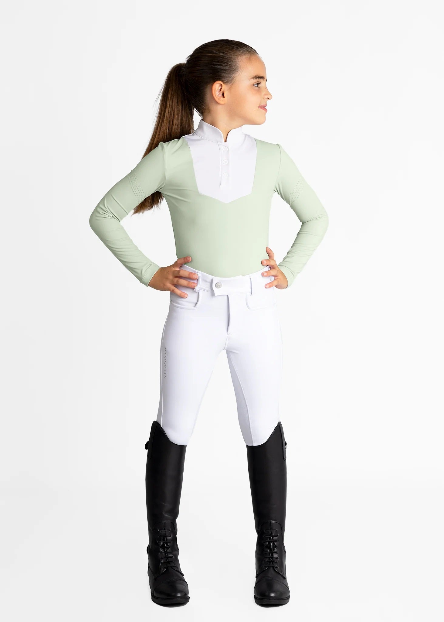 Young Riders - Long Sleeve Sienna Show Shirt - Sage Green