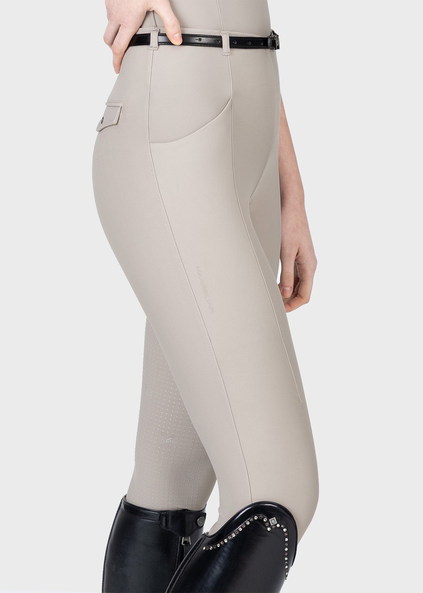 Velya Riding Leggings &amp; Belt - Soft Taupe/Gunmetal